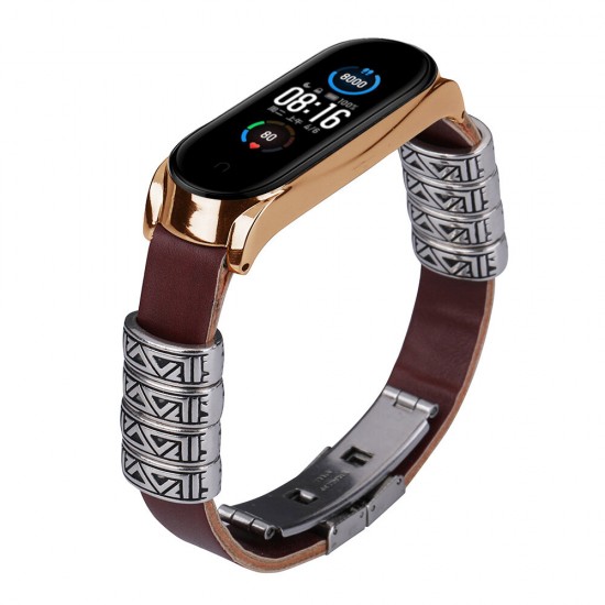 Metal Shell Retro Four Rings Embossed Butterfly Buckle Replacement Strap Smart Watch Band For Xiaomi Mi Band 5 Non-original