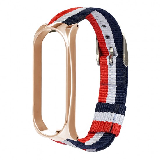 Metal Shell Striped Canvas Replacement Strap Smart Watch Band For Xiaomi Mi Band 5 Non-original