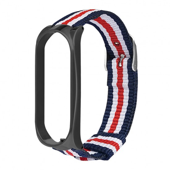 Metal Shell Striped Canvas Replacement Strap Smart Watch Band For Xiaomi Mi Band 5 Non-original