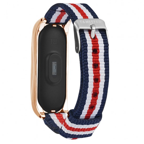 Metal Shell Striped Canvas Replacement Strap Smart Watch Band For Xiaomi Mi Band 5 Non-original