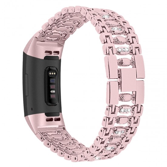 Stainless Steel Diamond-encrusted Watch Band Strap for Fitbit charge 3 Smart Watch