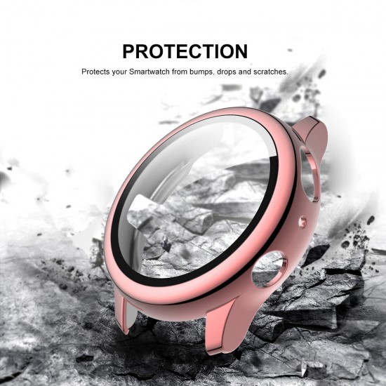 Plating PC Watch Case Cover + 9H Tempered Glass Anti-Scratch Screen Protector for Samsung Galaxy Watch Active 2 40mm