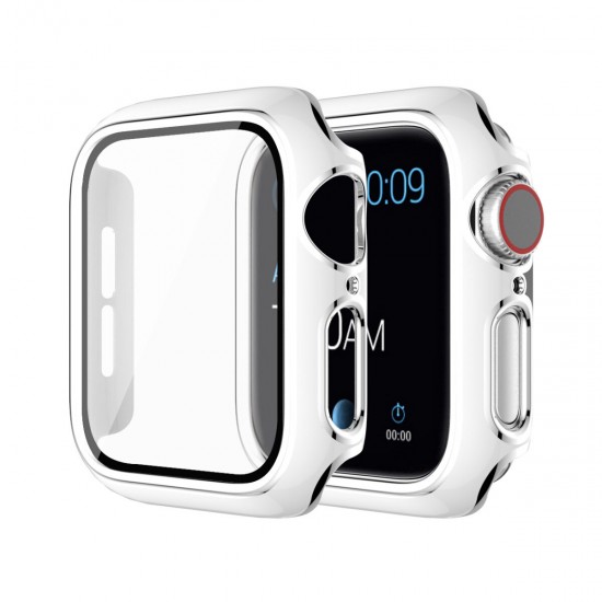 Hat-Prince Plating Shockproof Anti-Scratch Soft TPU + HD Clear Tempered Glass Full Cover Watch Case Cover for Apple Watch Series 6/ 5/ 4/ SE 40mm