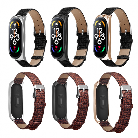 Metal Watch Cover Leather Replacement Strap Smart Watch Band for Xiaomi Mi Band 7