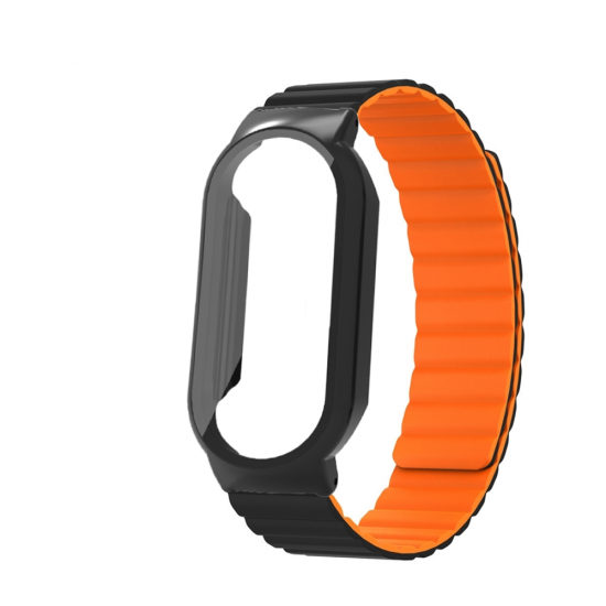 PC+Tempered Film Protective Case Silicone Magnetic Strap Smart Watch Band for Xiaomi Mi Band 7 / 7 NFC