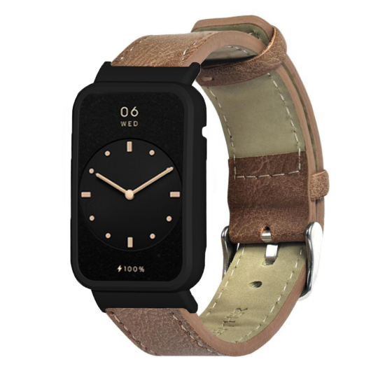 Retro Genuine Leather Replacement Strap Smart Watch Band Watch Case Cover for Xiaomi Mi Band 7 Pro