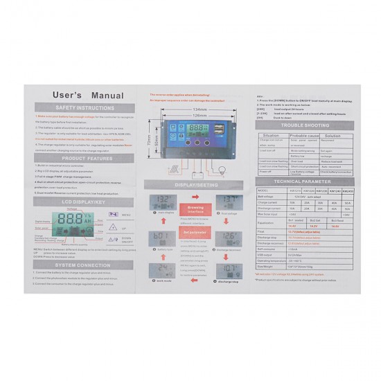 10/20/30/40/50A 12V/24V Light &Time Control Auto Adapte Solar Charge Controller Dual USB Port LED Indicator PWM Solar Controller