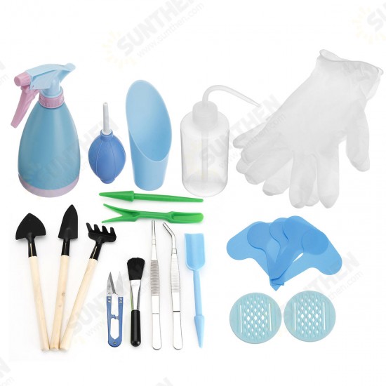 23pcs Set Mini Shovel Rake Spade Wood Handle Metal Head Tool Transplanting Succulent Watering Tools Kit