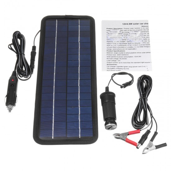 4.5W 12V Solar Panel Trickle Battery Charger System Single Crystal Silicon Waterproof for Boat Auto