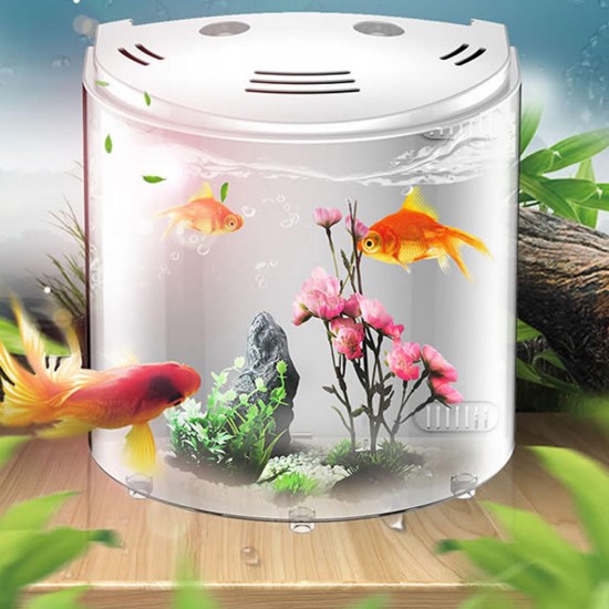 5L USB LED Small Fish Tank 180° Open Acrylic Half Moon Mini Aquarium Decor