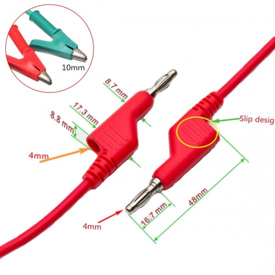 5Pcs Silicone Banana Plug to Crocodile Alligator Clip Test Probe Lead Wire Cable