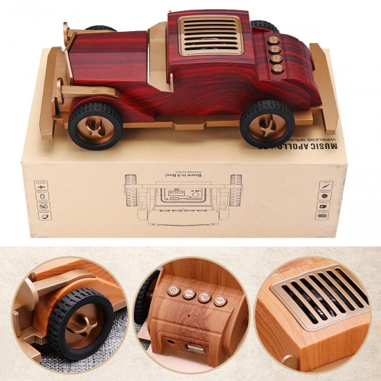 5W Portable USB Wireless bluetooth Speaker Retro Car Setero Wood Super Bass FM MP3