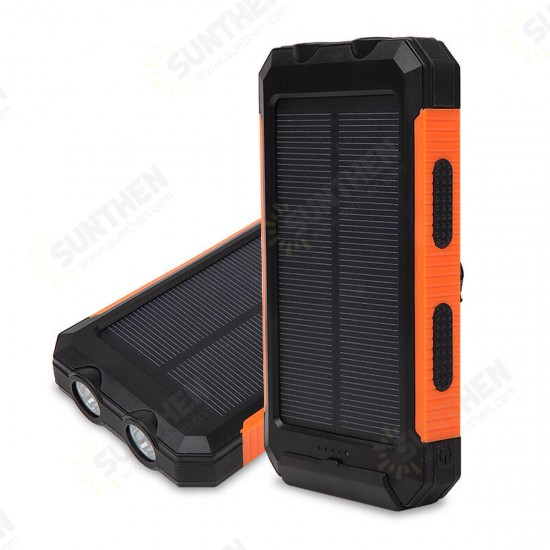 8000MAH Waterproof Solar Power Bank Solar Charger Built In Compass Dual USB Portable 2 LEDs Light