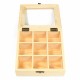 9 Compartments Wooden Tea Bag Jewelry Organizer Chest Storage Box Glass Top Log