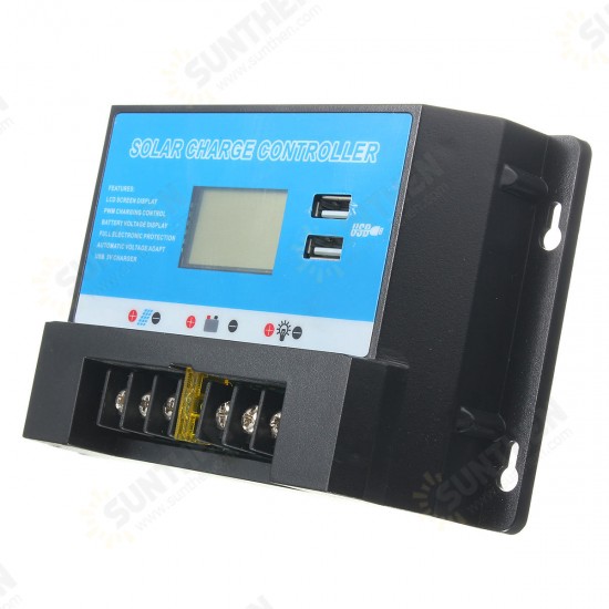 LCD 20A 12/24V Solar Charge Controller Regulator with USB Port