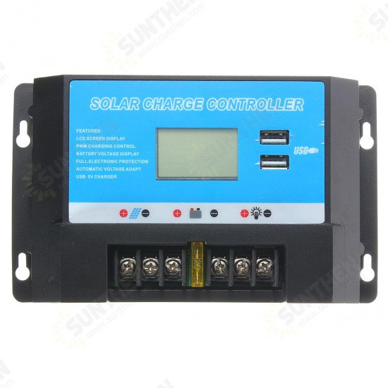 LCD 20A 12/24V Solar Charge Controller Regulator with USB Port