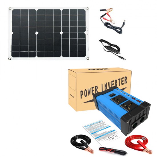 Solar Power Generation System Dual USB 30W Solar Panel+4000W Power Inverter DC 12V to AC 220V/110V Built-in 30A Solar Charge Controller Dual USB Ports