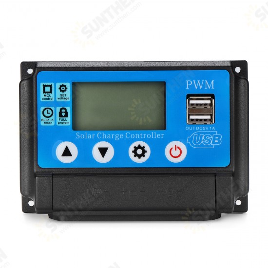 60A 12/24V Auto Adapt LCD Solar Charge Controller Battery Regulator Adjustable Parameter Dual USB Output