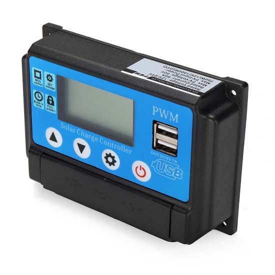 60A 12/24V Auto Adapt LCD Solar Charge Controller Battery Regulator Adjustable Parameter Dual USB Output