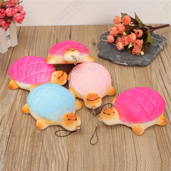 13cm Soft Kawaii Cute little Turtle Phone Bread Bun Squishy Charms With Rope Random Color