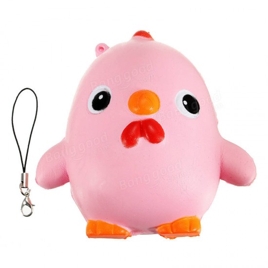 Squishy Pink Chicken Jumbo 10cm Slow Rising Collection Gift Decor Soft Toy Phone Bag Strap