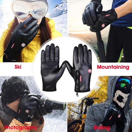 Winter Warm Touch Screen PU Leather Gloves Ski Snow Snowboard Cycling Waterproof Windproof Gloves