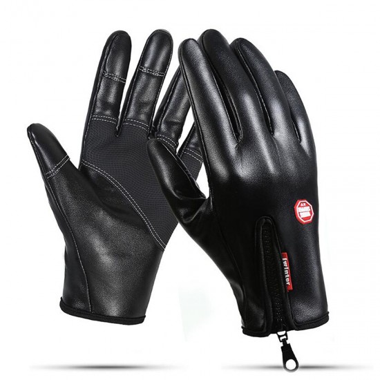 Winter Warm Touch Screen PU Leather Gloves Ski Snow Snowboard Cycling Waterproof Windproof Gloves