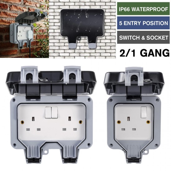 13A Waterproof Double Socket Plug Socket Box Electronic Switch Module Socket with Installation Accessories