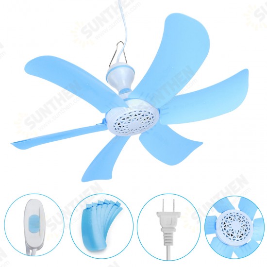 220V 7W Portable 6 Blades Mini Ceiling Fan with White ABS Blades Power Plug Switch Energy Saving Fan