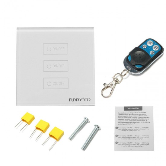 3 Gang 2 Way Glas Touchscreen Lichtschalter Intelligent Remote Control Switch