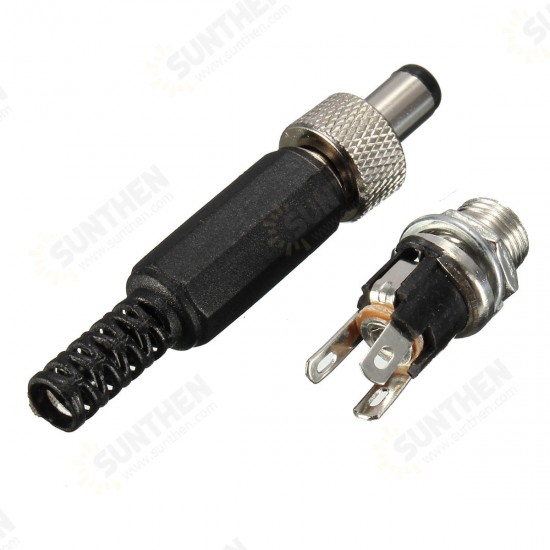 5.5x2.1mm DC Connector Plug With Screw Locking And Metal Panel Mount Socket