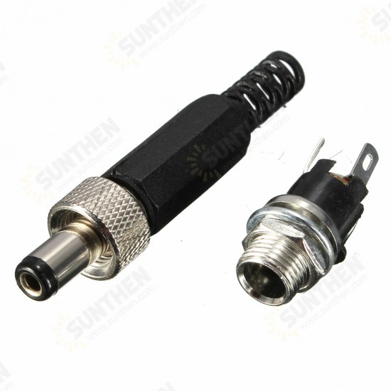 5.5x2.1mm DC Connector Plug With Screw Locking And Metal Panel Mount Socket