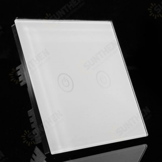 AC100-250V 1 Way 2 Gang Tempered Glass Remote Control Touch Switch Light Wall Switch