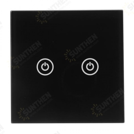 AC100-250V 1 Way 2 Gang Tempered Glass Remote Control Touch Switch Light Wall Switch