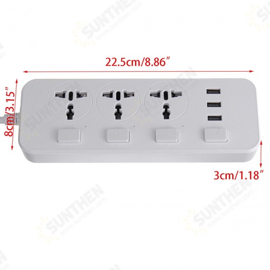 Electric 3 Socket Outlet + 3 USB Extension Power Strip 5V 2.1A US/UK Plug Cord