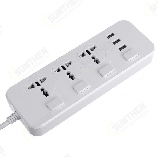 Electric 3 Socket Outlet + 3 USB Extension Power Strip 5V 2.1A US/UK Plug Cord