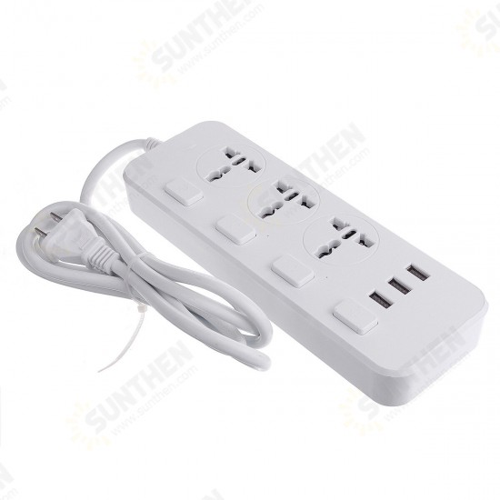 Electric 3 Socket Outlet + 3 USB Extension Power Strip 5V 2.1A US/UK Plug Cord