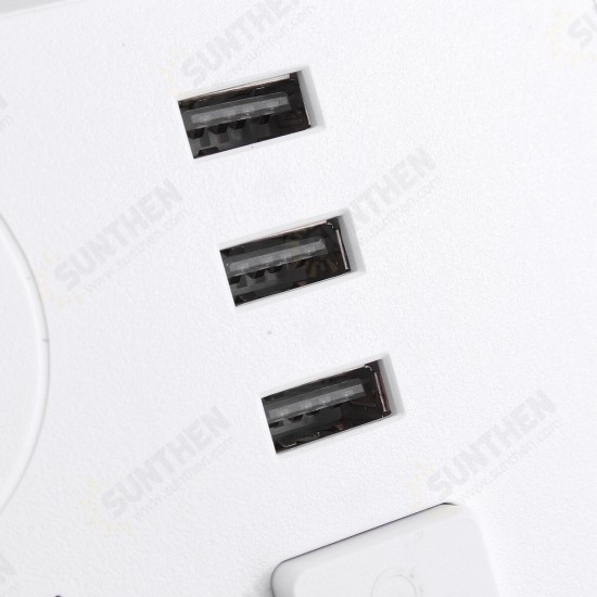 Electric 3 Socket Outlet + 3 USB Extension Power Strip 5V 2.1A US/UK Plug Cord