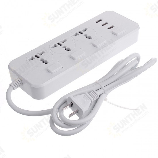 Electric 3 Socket Outlet + 3 USB Extension Power Strip 5V 2.1A US/UK Plug Cord