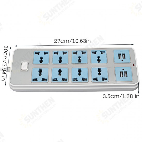 Electric 8 Socket Outlet + 4 USB Extension Power Strip US/UK Plug 6.6ft Cord