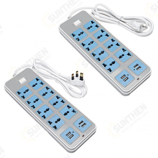 Electric 8 Socket Outlet + 4 USB Extension Power Strip US/UK Plug 6.6ft Cord