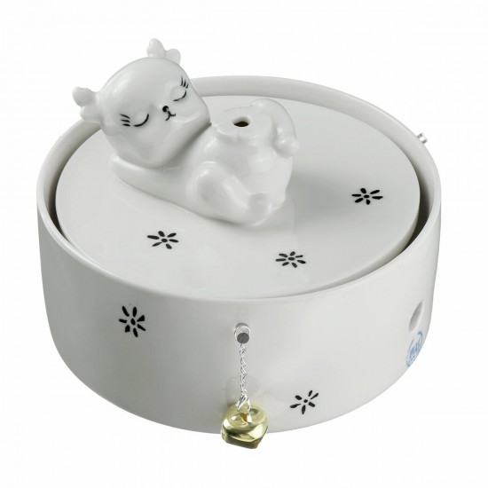 Pet Ceramic Automatic Electric Water Fountain Dog Cat Drinking Bowl Tank