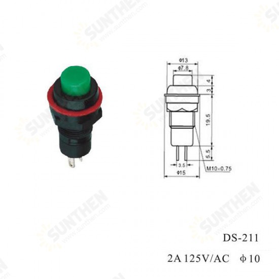 DS-211 125V 2A 10mm Self Locking NO Switch Push Button Round 10pcs