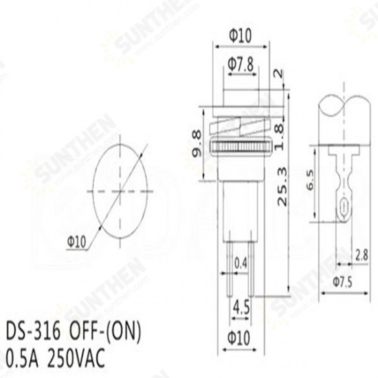 DS-316 250V 1A 10mm Self-resetting OFF/ON Switch Push Button No Lock 10pcs