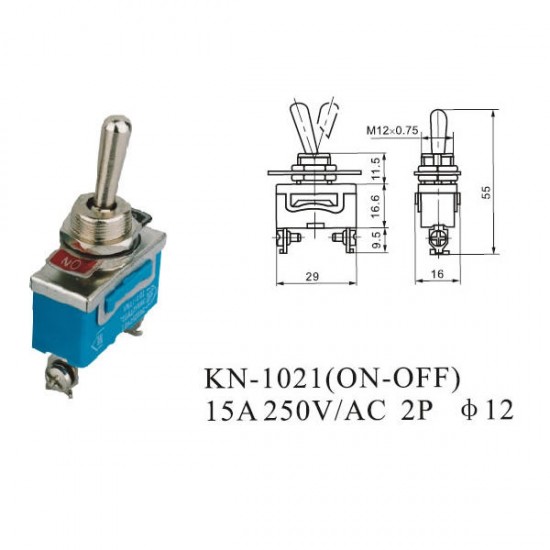 KN-1021 ON/OFF AC 250V 15A 2 Pins Toggle Rocker Switch 5pcs