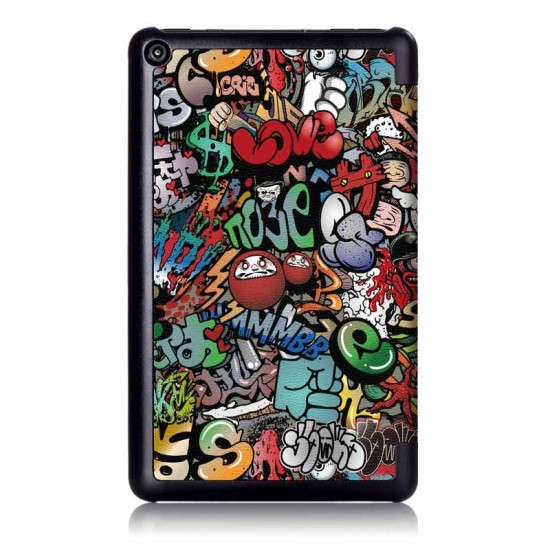 Tri-Fold Pringting Tablet Case Cover for New F ire HD 7 2019-Doodle