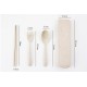 Portable Chopstick Fork Spoon Three-piece Eco-friendly Travel Picnic Wheat Straw Tableware Set with Carrying Box