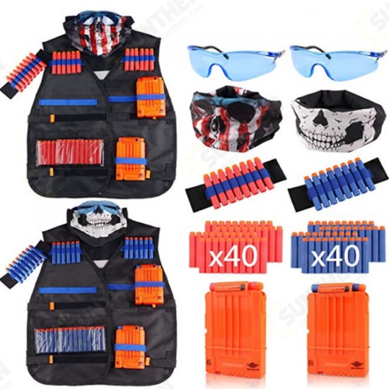 Children 2 Sets Tactical Tank Tops Kit Wrist Bands Face Mask Protective Glasses Darts