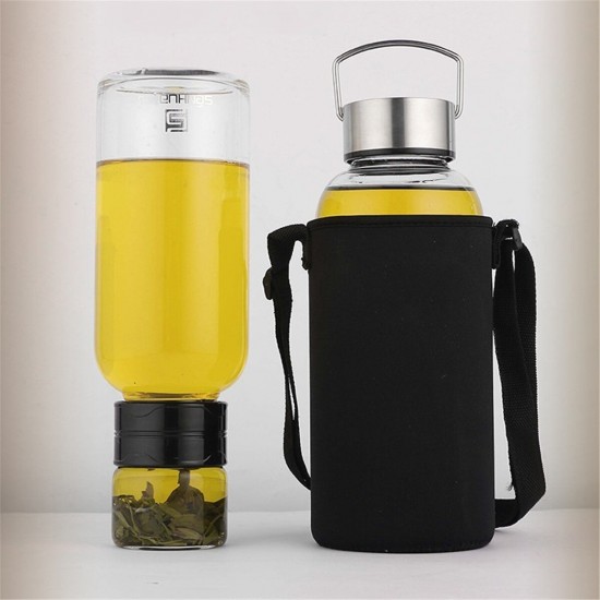 Glass Double Wall Water Bottle Creative Tea Water Separation Glass Bottle For Office Hiking Travel 750ml/1000ml/1500ml