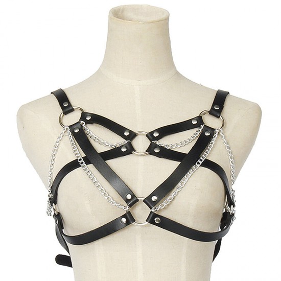 Goth Leather Body Harness Metal Chains Necklace Women Bra Top Chest Chain Belt Witch Gothic Punk Fashion Girl Festival Jewelry